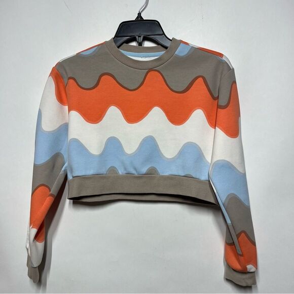 Marimekko x Adidas Allover Print Cotton Sweatshirt in Light Blue Brown Combo S - Picture 5 of 12